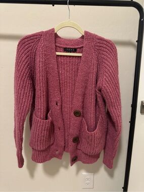 Pink Chunky Knit Button-Front Cardigan Sweater